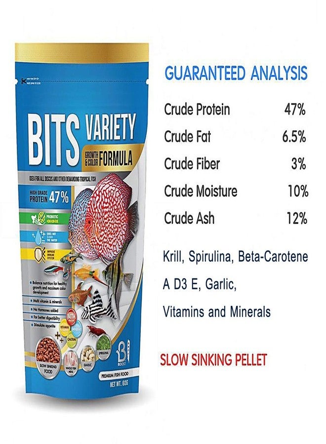 A.D.P. Fish Booster Bits Variety All Discus & Tropical Fish Food Mini Slow Sinking Pellets Grow Faster & Color Enhancing High Protein 47% for Goldfish & Aquarium Tropical Fish 60 g. Small Fish Feed - Image 4